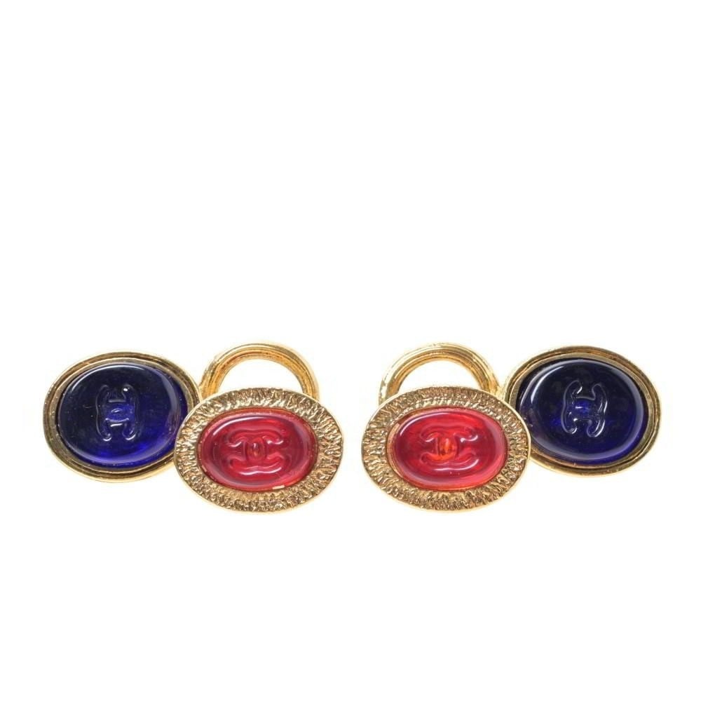 Coco Chanel red gold clip earrings gripoix blue mark tone vintage 93a (1 of 10)