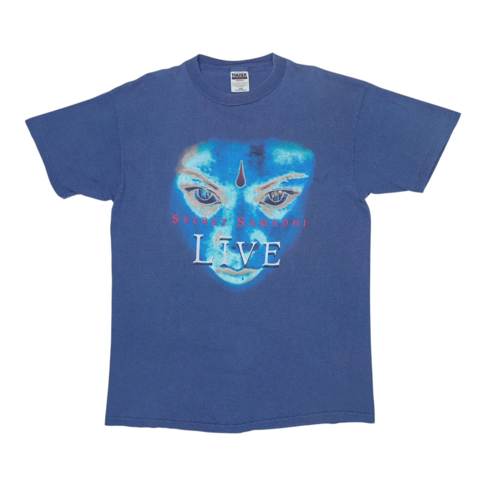 Live Secret Samadhi Tour Shirt: Live Secret Samadhi Tour Shirt Large, blue Live Secret Samadhi Tour Shirt from the 1997 tour features front and back graphics. The shirt is made of 100% cotton material with a relaxed fit, measuring 2