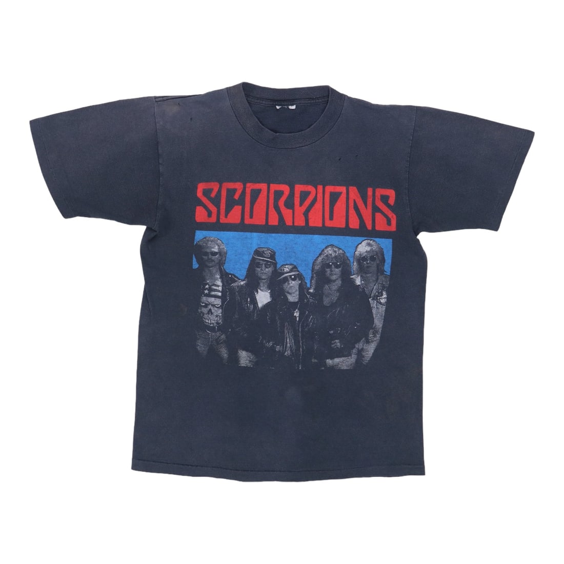 Scorpions Tour 1991 Shirt: Scorpions Tour 1991 Shirt Black 100% Cotton Scorpions Tour 1991 Shirt with front and back graphics, featuring worn condition with holes throughout and discoloration. Arrives washed and ready to wear i