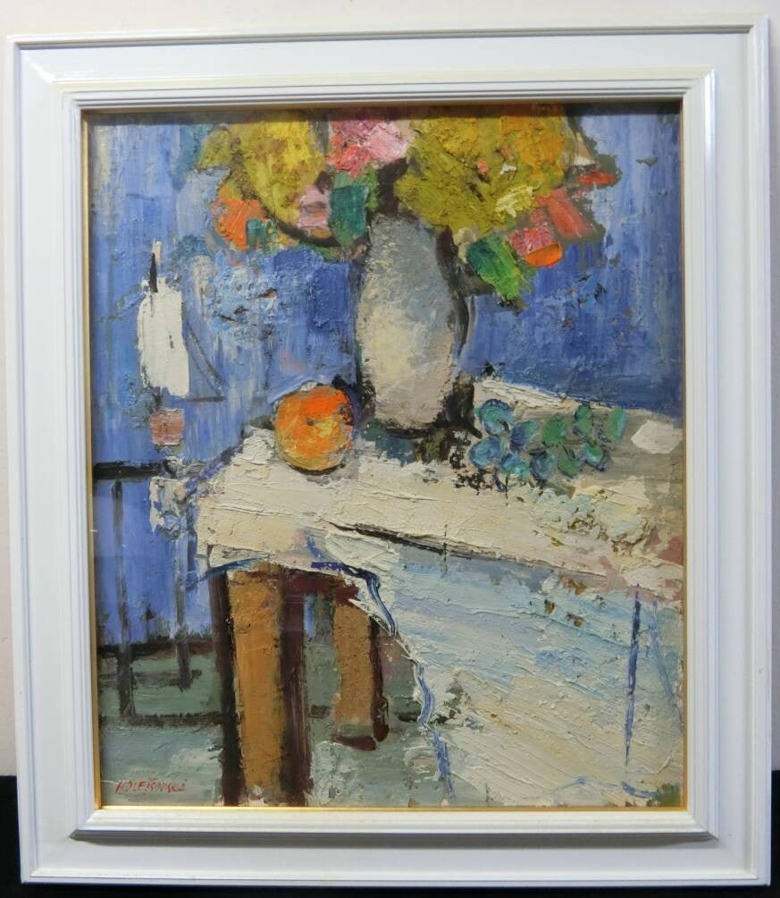 Still life with oil painting of flowers on table by Czech impressionist Zdenka Holejovska.: Still life with oil painting of flowers on table by Czech impressionist Zdenka Holejovska. Item Specifics: Unit Of Sale: Single Piece Artist: Holejovska Zdenka Signed By: Holejovska Zdenka Size: Large