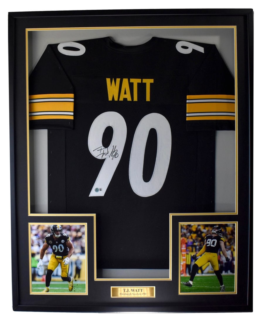 Signed Football Watt T J Black Steelers Jersey Framed Photos 207493 (1 of 4)
