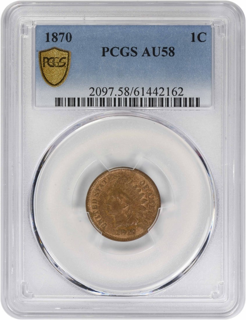Indian Cent AU58PCGS: Indian Cent AU58PCGS The Indian Cent, designed by James Barton Longacre, boasts a distinctive diameter of 19.00 millimeters and features a plain edge. This AU58-certified coin, graded Circulated, bear