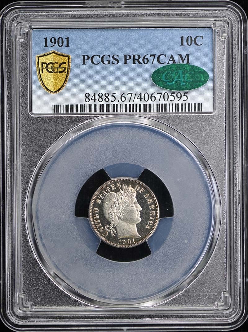 PCGS PR67CAM 1901 10C Barber Dime CAC (1 of 4)