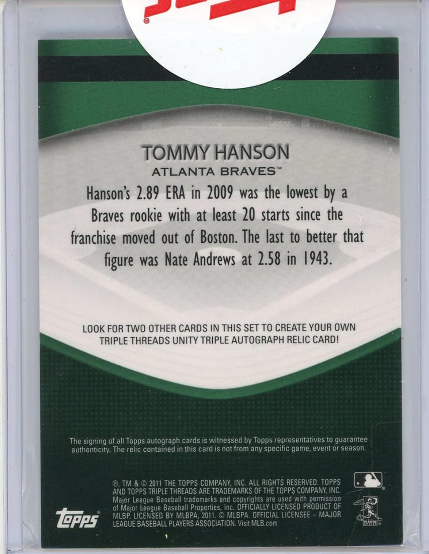 Tommy Hanson Autographed 2011 Topps Patch Card - 2