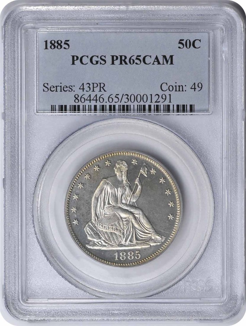 Liberty Seated Silver Half Dollar 1885 PCGS: Liberty Seated Silver Half Dollar 1885 PCGS The Liberty Seated Silver Half Dollar, minted in 1885, boasts an impressive PR65 grade from PCGS, showcasing its exceptional condition. This coin features t