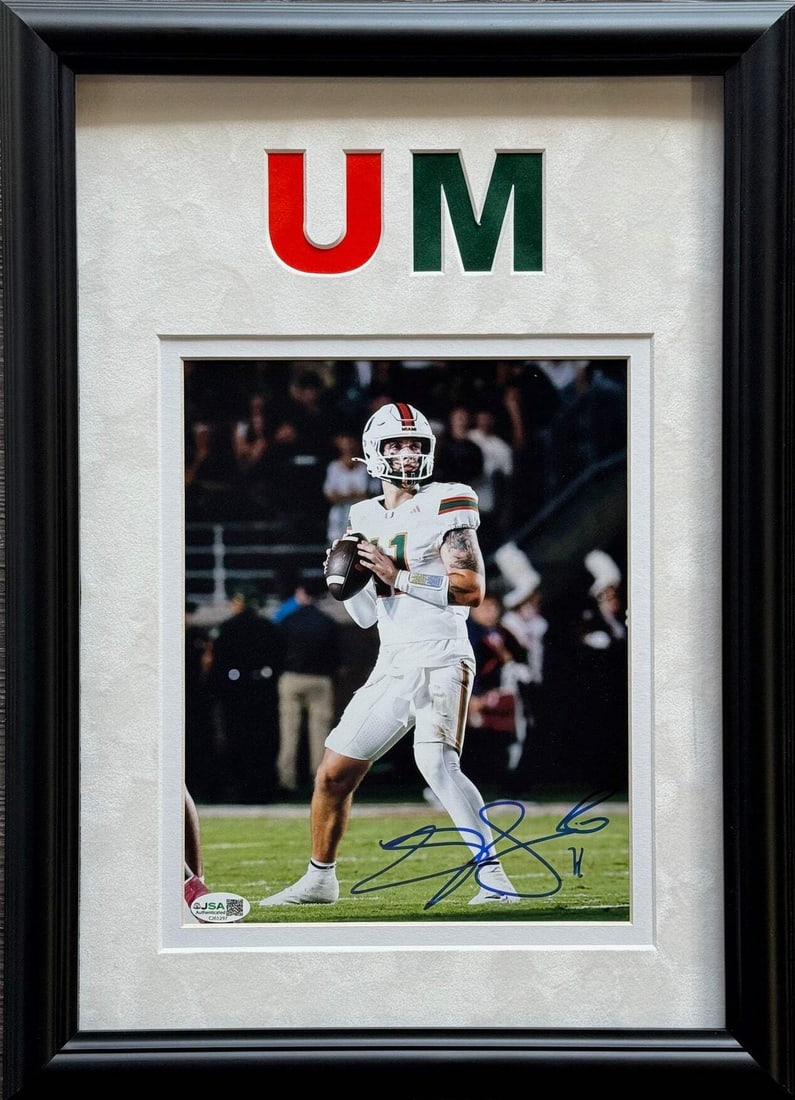 Carson Beck Miami Hurricanes Autographed 8x10 Framed Photo: Carson Beck Miami Hurricanes Autographed 8x10 Framed Photo Carson Beck's sharpie signature adds a personal touch to this 8x10 framed photo, making it a unique piece for any Miami Hurricanes fan. The J