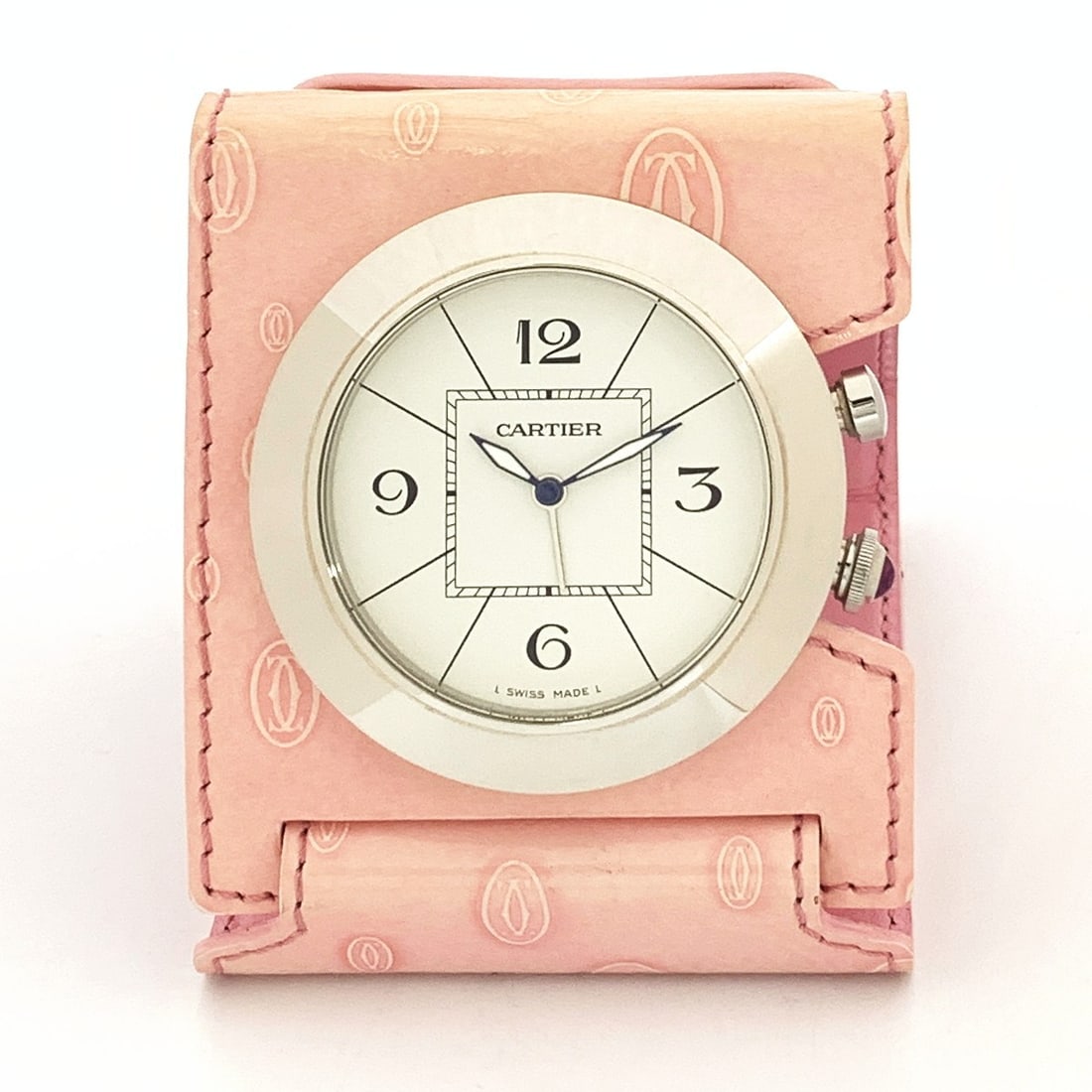 Pasha Travel Quartz Alarm Clock Desk Pink Silver Cartier Working: Pasha Travel Quartz Alarm Clock Desk Pink Silver Cartier Working Item Specifics: Antique: Yes Opened: 2.2 x 2.6 x 2.8 in Signed: No Color: Pink Weight: 3.3 oz Vintage: Yes Clock Body: 1.8 x 1.8 in Bra