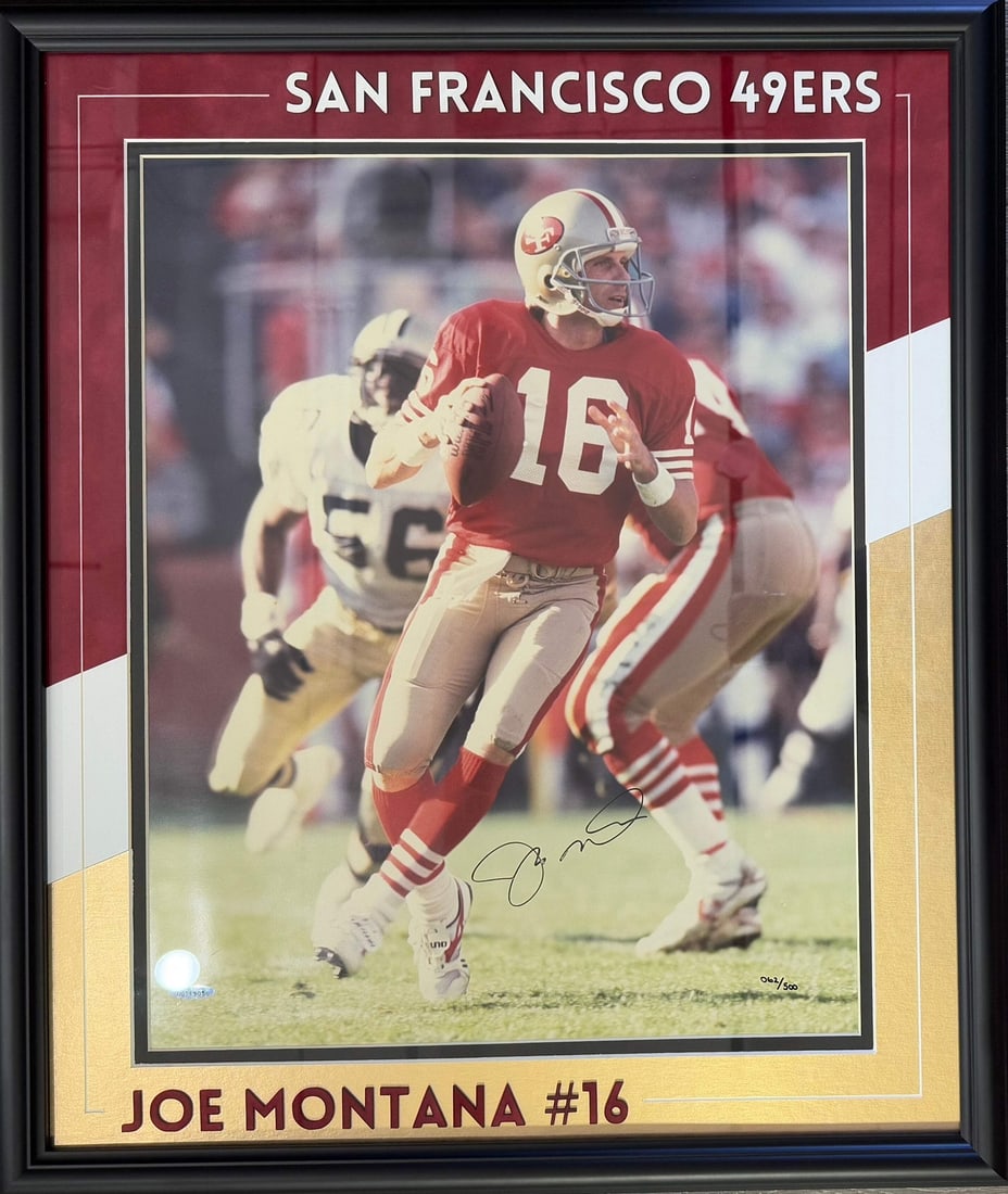 Joe Montana Autographed 49ers 16x20 Framed Photo (UDA) (1 of 3)