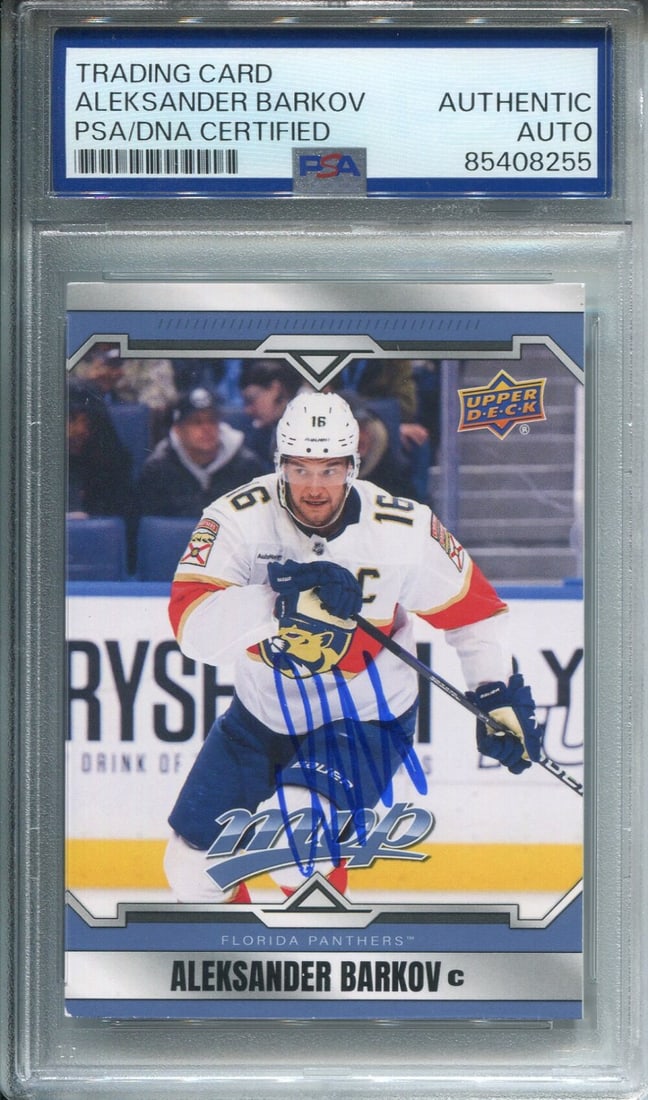 Aleksander Barkov Autographed Upper Deck Card PSA Authentic Auto: Aleksander Barkov Autographed Upper Deck Card PSA Authentic Auto Aleksander Barkov's skill and precision are now part of your collection, thanks to this autographed Upper Deck card. This Skybox card