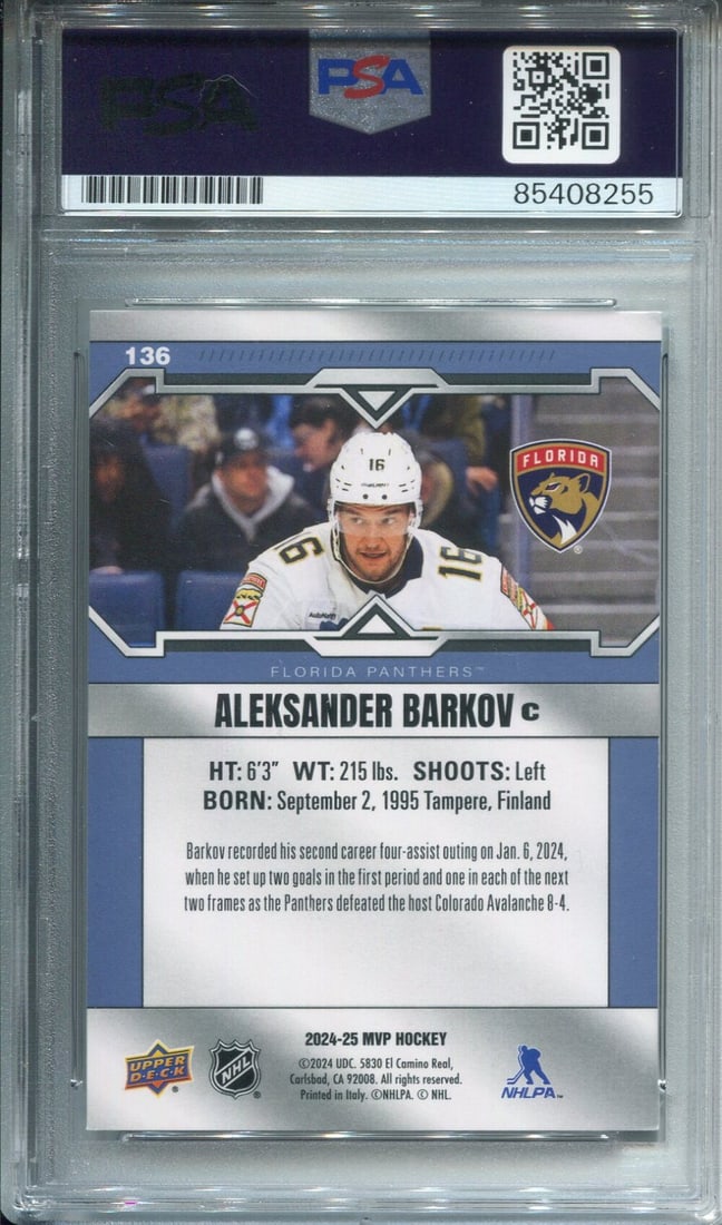 Aleksander Barkov Autographed Upper Deck Card PSA Authentic Auto - 2