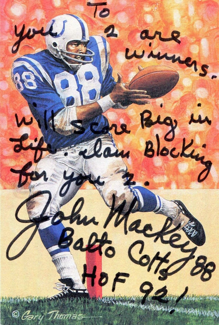 John Mackey HOF 92 Autographed Goal Line Art Postcard (1 of 1)
