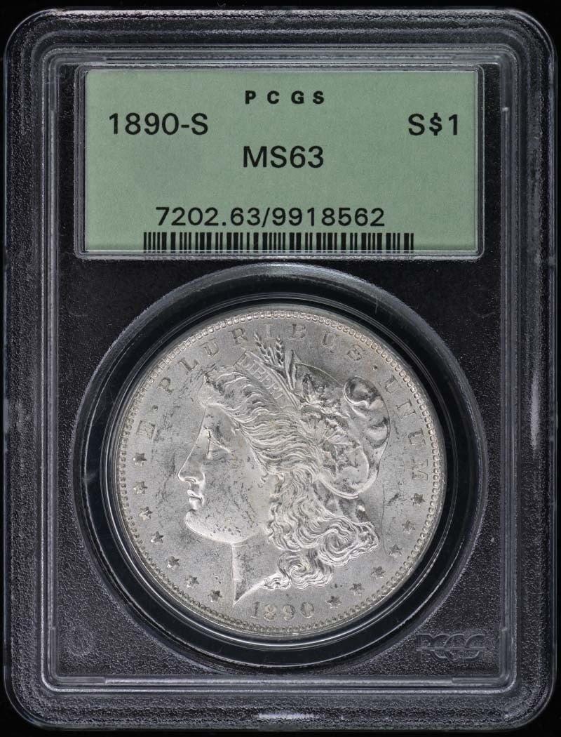 1890-S $1 Morgan Dollar PCGS MS63 OGH: 1890-S $1 Morgan Dollar PCGS MS63 OGH The 1890-S $1 Morgan Dollar, certified MS63 by PCGS and graded OGH (Original High Grade), showcases exceptional condition with a rich history. This uncirculated c