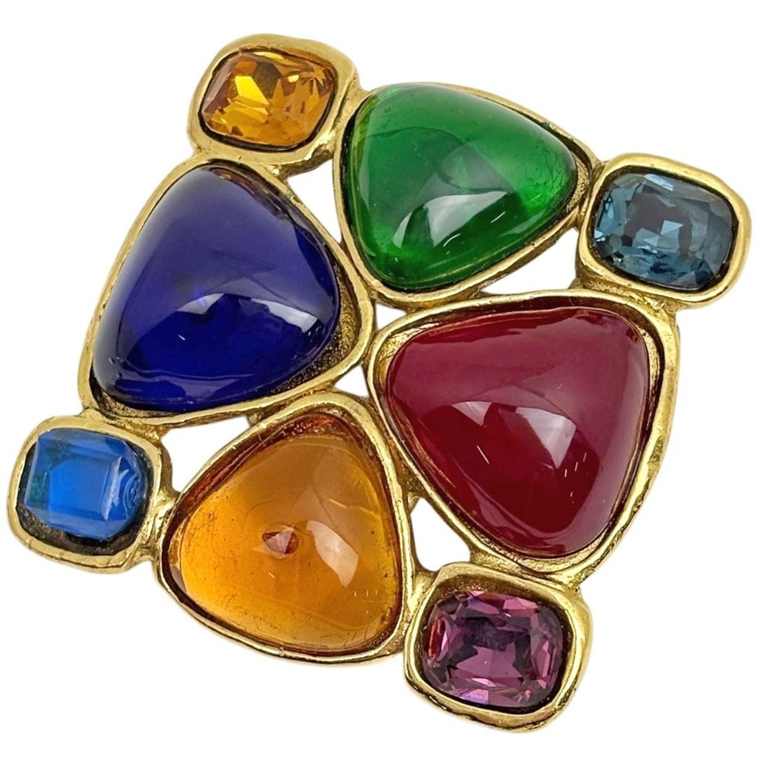 Vintage CHANEL 2 6 Multicolored Gripoix Pin Brooch Gold Plated with Original Box: Vintage CHANEL 2 6 Multicolored Gripoix Pin Brooch Gold Plated with Original Box Item Specifics: Brand: CHANEL Type: Brooch Color: Gold Material: Metal Main Stone Color: Multicolored Metal: Gold Plate