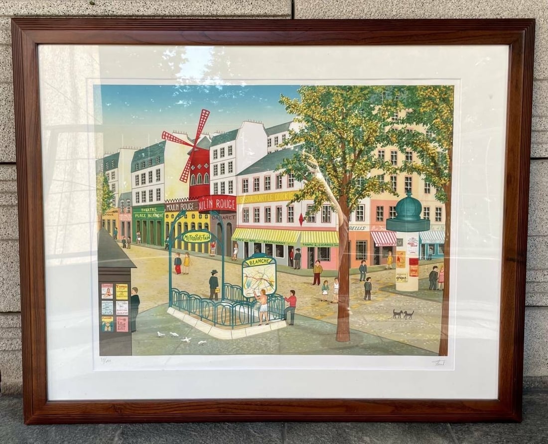 Ledan France 1949 Moulin Rouge Original Lithograph Signed Framed (1 of 4)