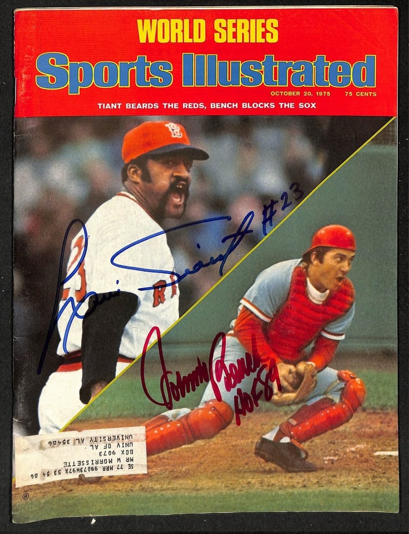 Tiant Bench HOF Signed Luis Johnny 1975 WS Sports Illustrated PSA DNA: Tiant Bench HOF Signed Luis Johnny 1975 WS Sports Illustrated PSA DNA Signed by Luis Tiant and Johnny Bench, two baseball legends, in the iconic 1975 Sports Illustrated issue. This rare magazine featu