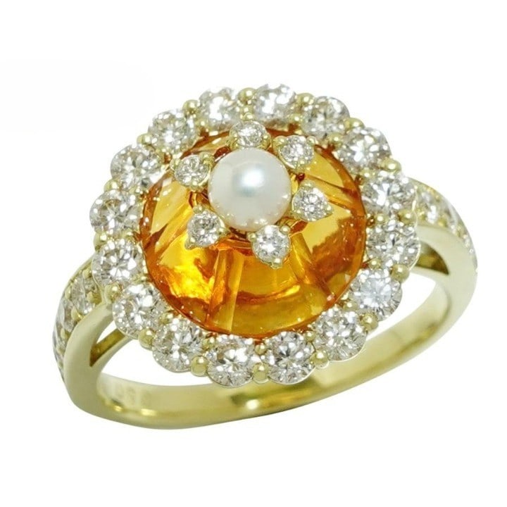 Yellow gold citrine baby diamond pearl ring antique style cocktail 18k 1.09ct: Yellow gold citrine baby diamond pearl ring antique style cocktail 18k 1.09ct Item Specifics: Antique: No Shape: Round Occasion: Anniversary Birthday Christening Christmas Engagement Graduation Mother