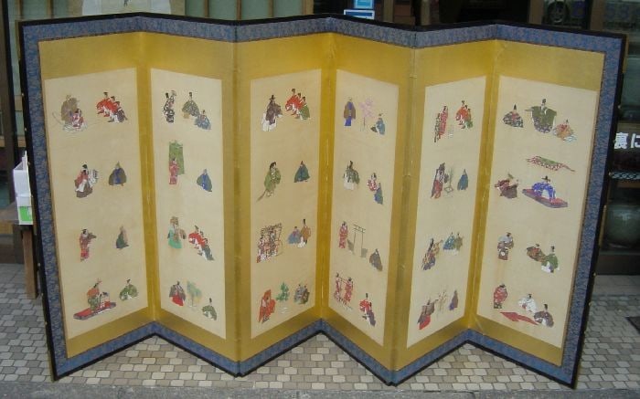 Antique Japanese Meiji Period Pair of 6 Panel Screens Noh Theater Silk Painting (1 of 4)