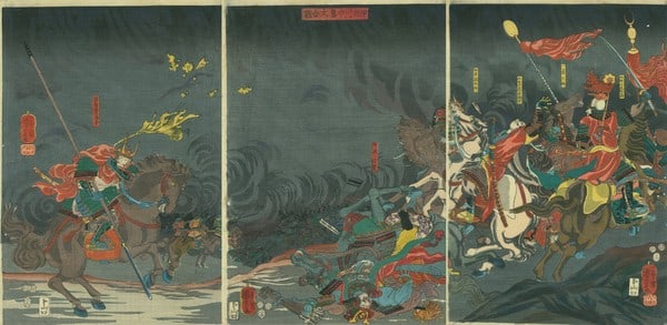 Samurai Art Woodblock Print Triptych Battle Kawanakajima 1852 Utagawa Kuniyoshi: Samurai Art Woodblock Print Triptych Battle Kawanakajima 1852 Utagawa Kuniyoshi Item Specifics: Artist: Utagawa Kuniyoshi Subject: Battle of Kawanakajima Material: Washi Paper Style: Japanese Product 