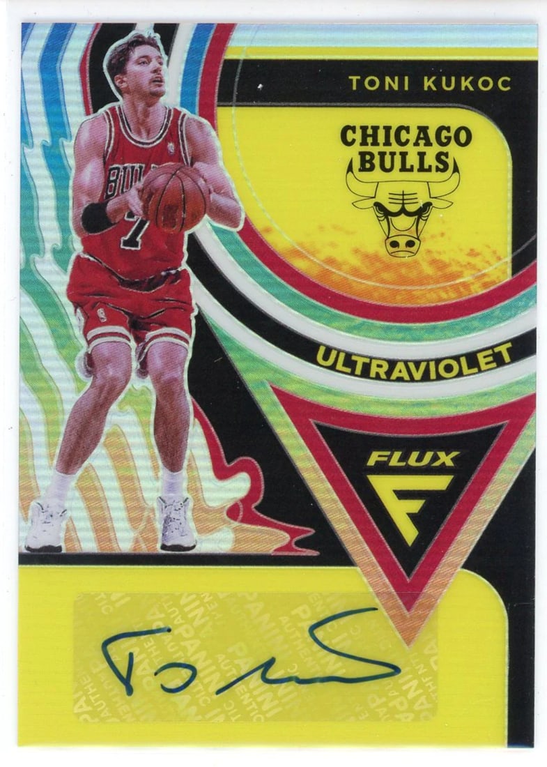Toni Kukoc 2020-21 Autographed Panini Flux Ultraviolet Prizm Card (1 of 2)