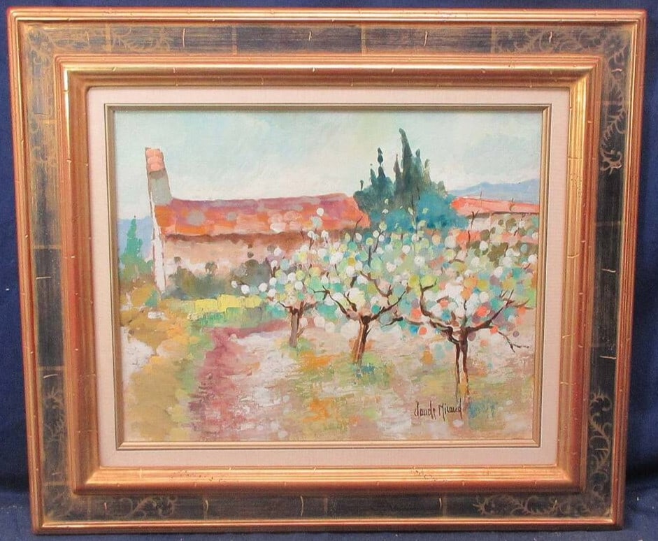 Claude Nicaud Oil Painting Chapel & Orchard F6 Framed French Landscape (1 of 10)