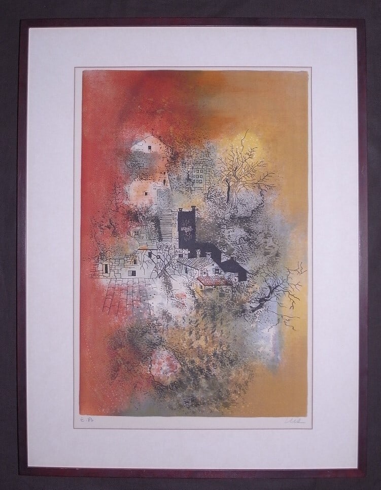Philippine Artist Hand Signed Abstract Houses Framed Lithograph EA Arturo Luz (1 of 10)