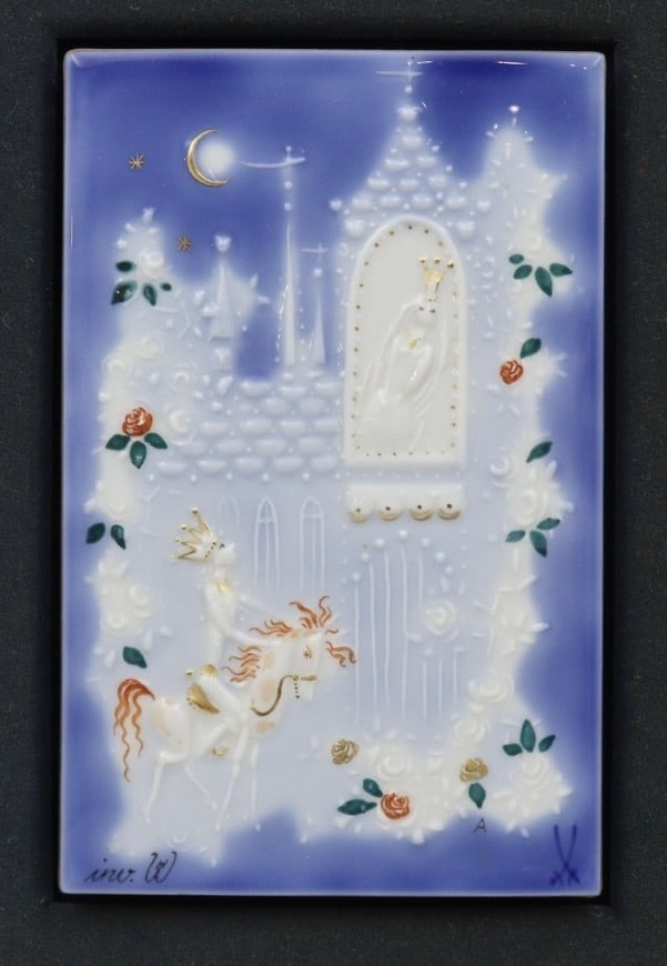 Rare Framed Porcelain Plaque Meissen Sleeping Beauty Painting (1 of 4)