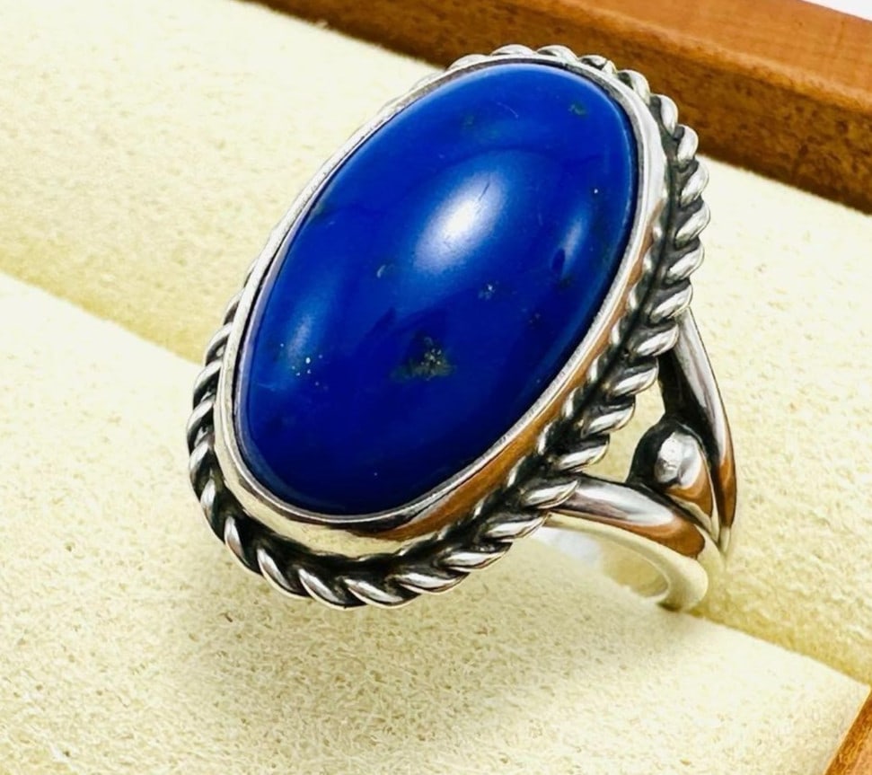 Rare silver ring Sterling US6.5-7 Lapis Lazuli by Georg Jensen (1 of 10)