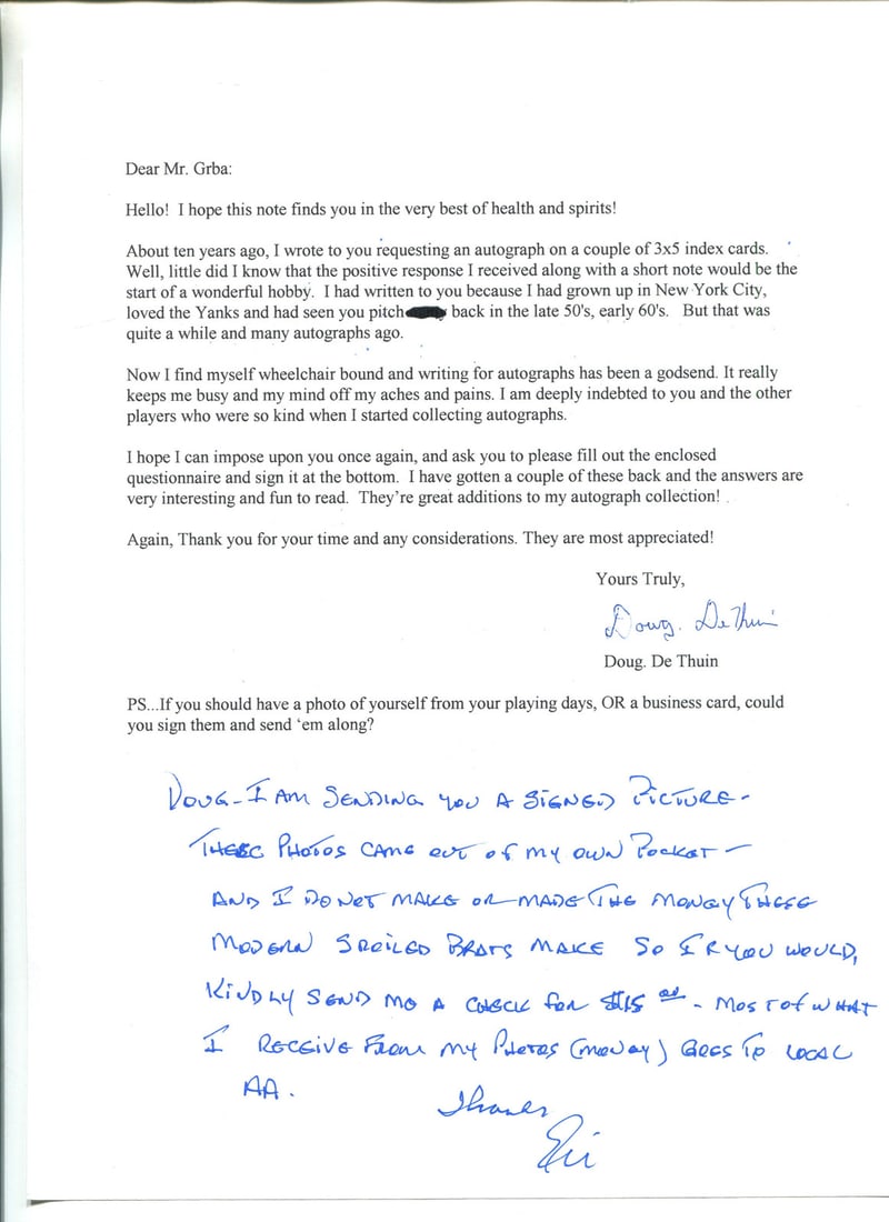 Hand written letter by Eli Grba Autographed (1 of 1)