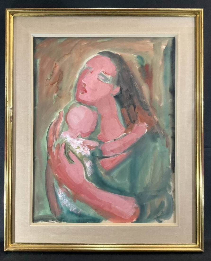 Madonna and Child Framed Religious Art Signed by Enrico Fumi Watercolor (1 of 10)