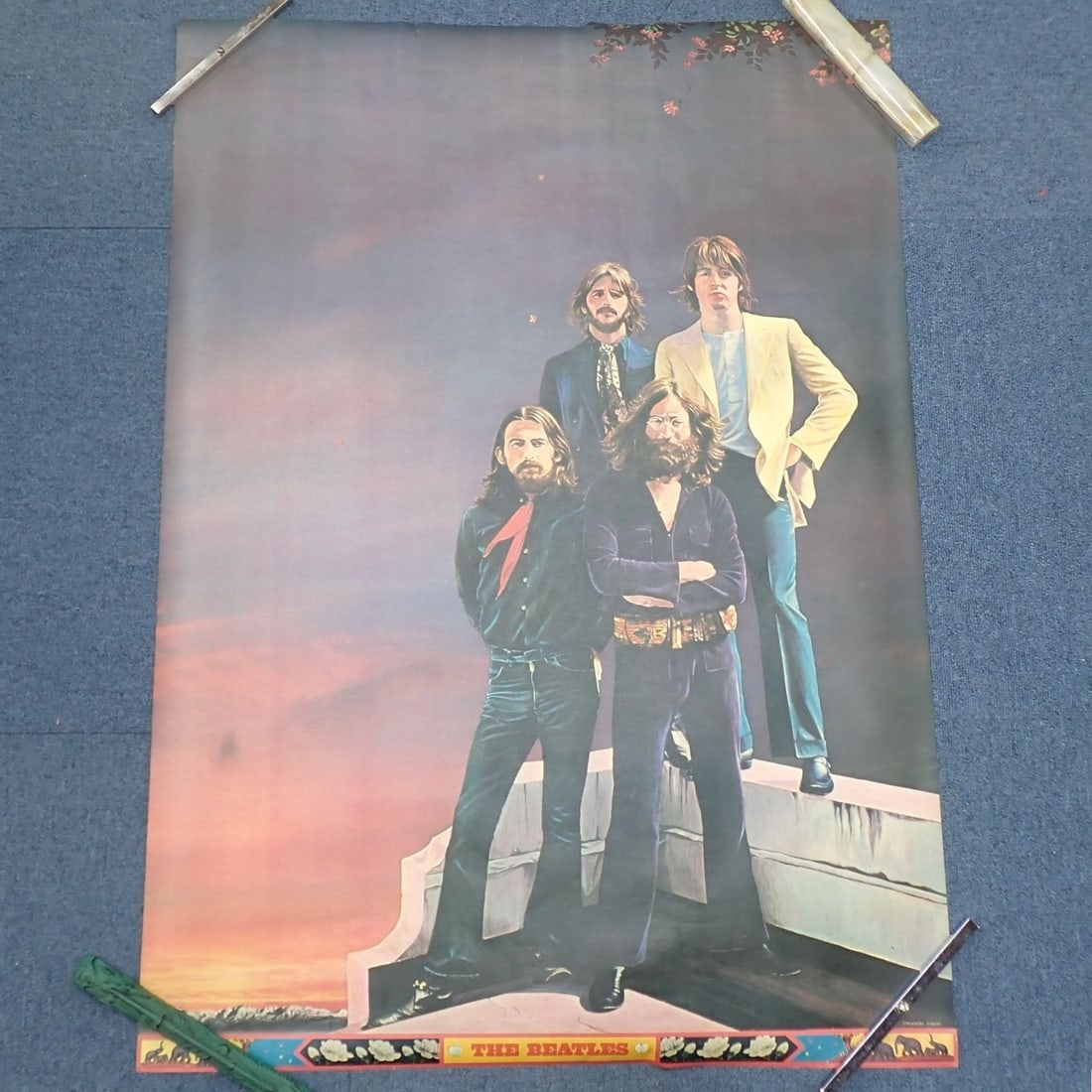 Tadanori Yokoo Beatles Poster B1 Fold Magazine Supplement Yellowed Back Pinholes (1 of 14)