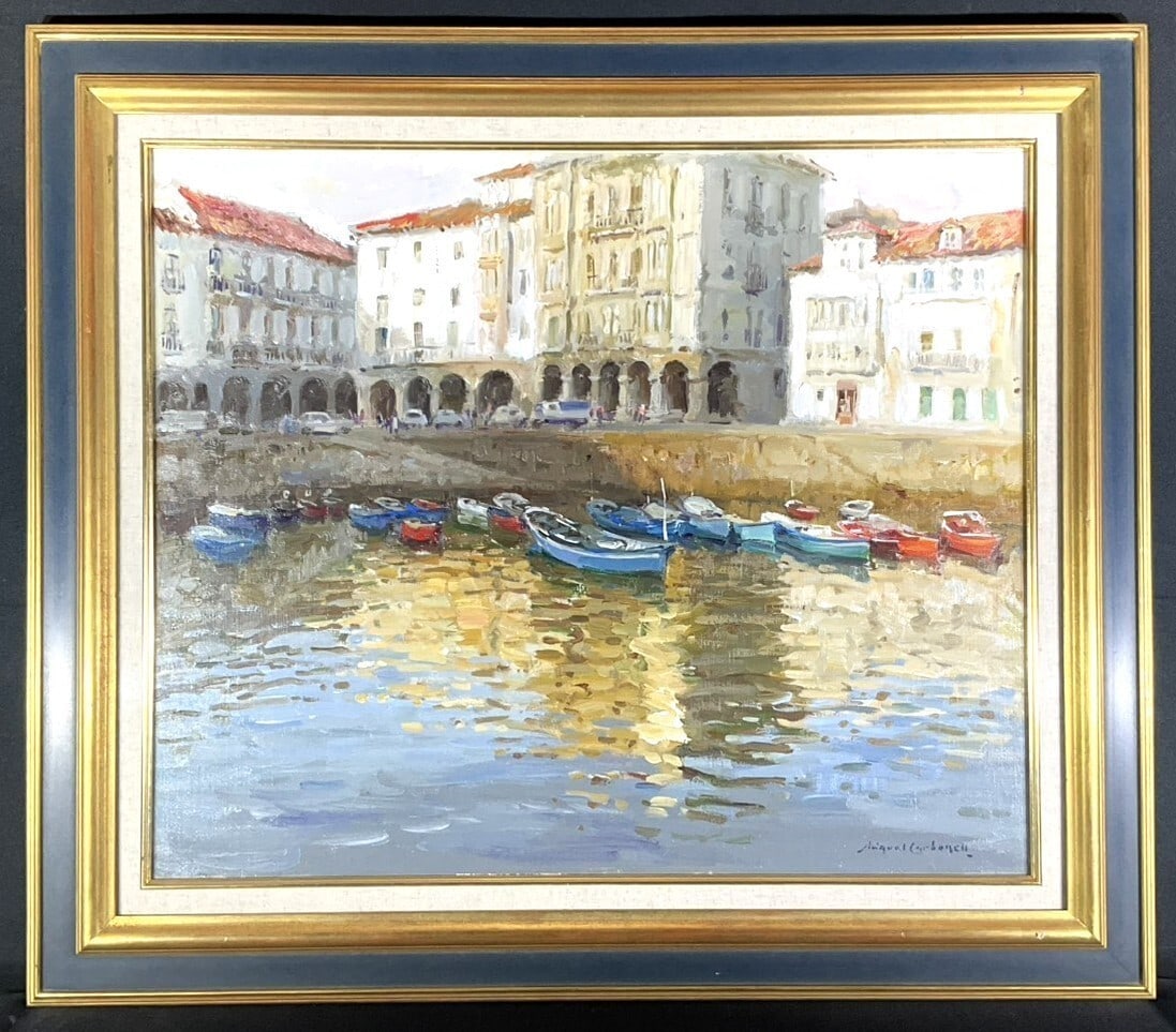 Miguel Carbonell Oil Painting Castro Urdiales Harbor Boats Spain (1 of 10)