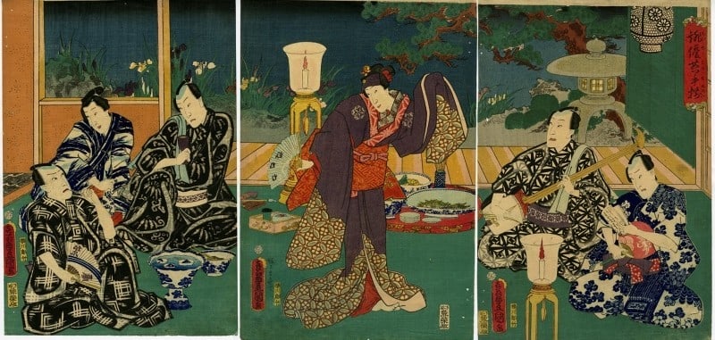 Toyokuni III woodbblock print triptych people geisha kimono instrument Japanese: Toyokuni III woodbblock print triptych people geisha kimono instrument Japanese Item Specifics: Primary Material: Paper Color: Multi-Color Original/Reproduction: Antique Original Region Of Origin: Jap