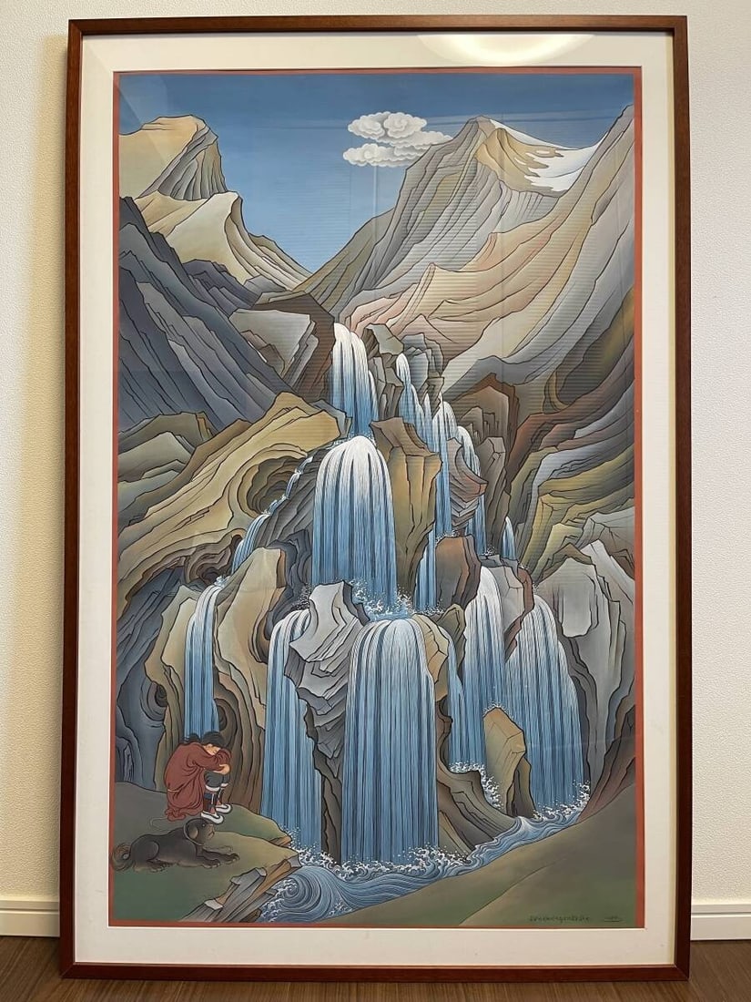 Tenzin Norbu Himalayan Waterfall Painting Nepal Tibetan Thangka Style: Tenzin Norbu Himalayan Waterfall Painting Nepal Tibetan Thangka Style Item Specifics: Unit Of Sale: Single Piece Artist: Tenzin Norbu Signed By: Tenzin Norbu Size: Large Signed: Yes Material: Paper Fr