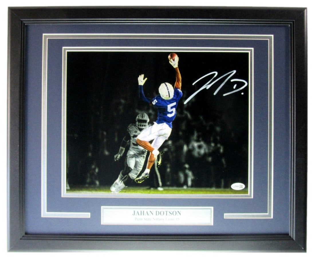 Jahan Dotson Autographed/ Signed 11x14 Photo Penn State Framed JSA 204958: Jahan Dotson Autographed/ Signed 11x14 Photo Penn State Framed JSA 204958 Item Specifics: Autograph Authentication: James Spence Authentication (JSA) Original/Reprint: Original Product: Photo Sport: F