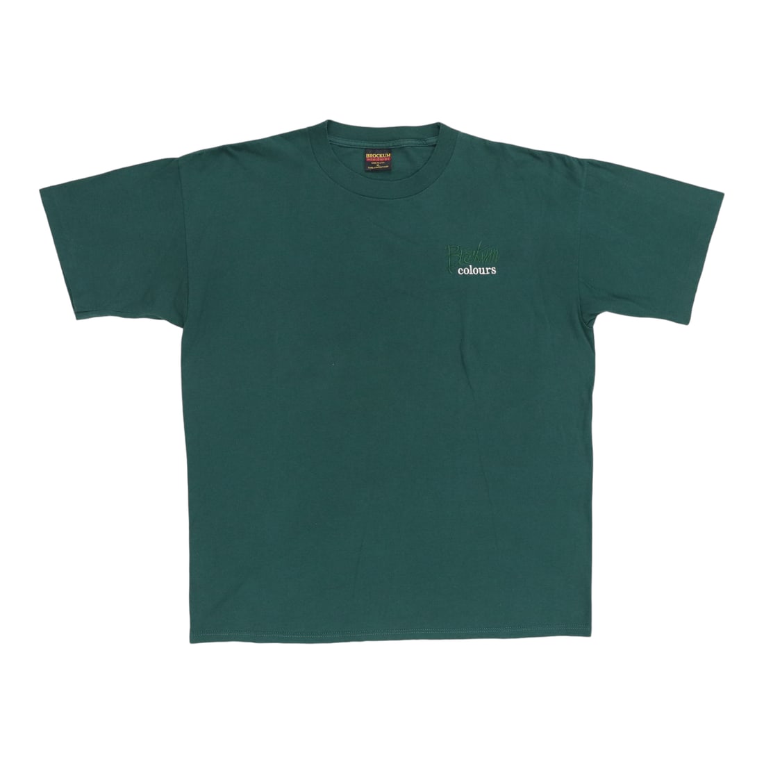 1990s Brockum Colors Shirt: 1990s Brockum Colors Shirt Extra Large Brockum Colors Shirt from the 1990s. This vintage green cotton shirt features a classic collar-to-hem design, with a relaxed fit through the chest and sleeves. I