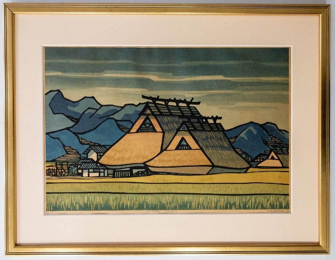 Clifton Karhu AYABE ROOFS Woodblock 1970 Signed ED 33/ 50 Framed Collectible (1 of 10)