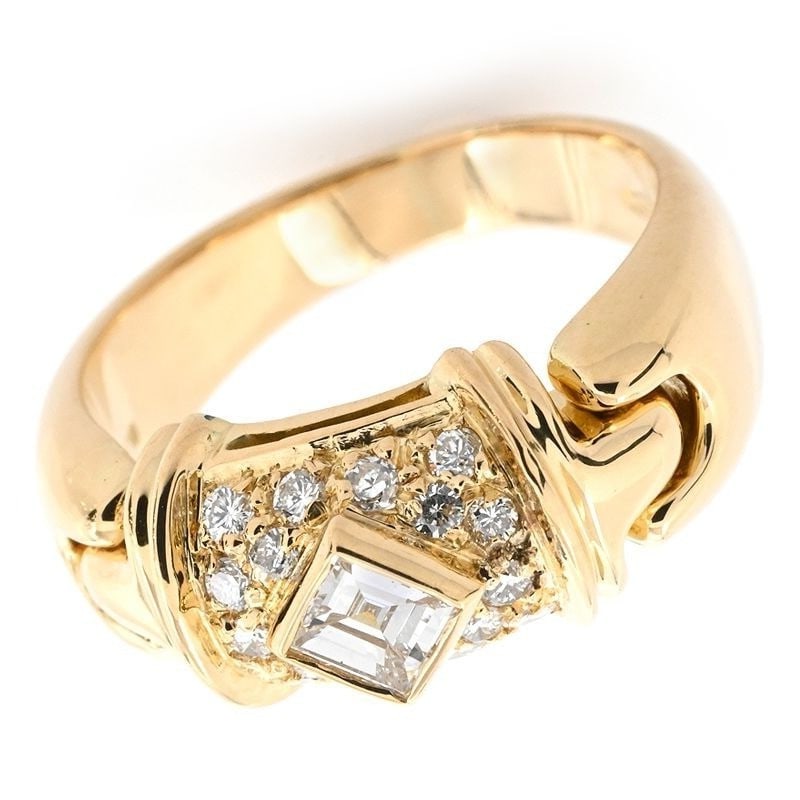 Certica Square Cut Pave Diamond Bvlgari 18k Yellow Gold Ring Vintage: Certica Square Cut Pave Diamond Bvlgari 18k Yellow Gold Ring Vintage Item Specifics: Shape: Round Main Stone Creation: Natural Occasion: Anniversary Birthday Christening Christmas Engagement