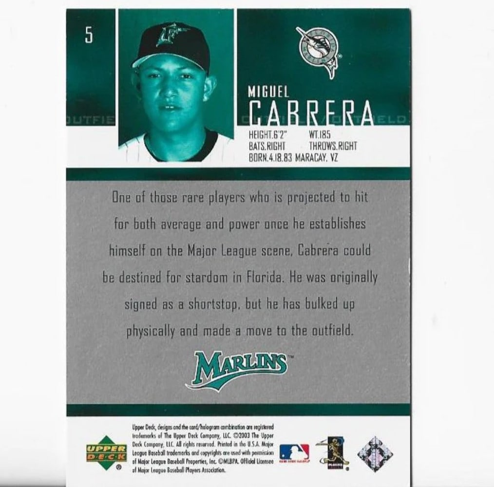 Cabrera Miguel 2003 Upper Deck Card #5 - 2