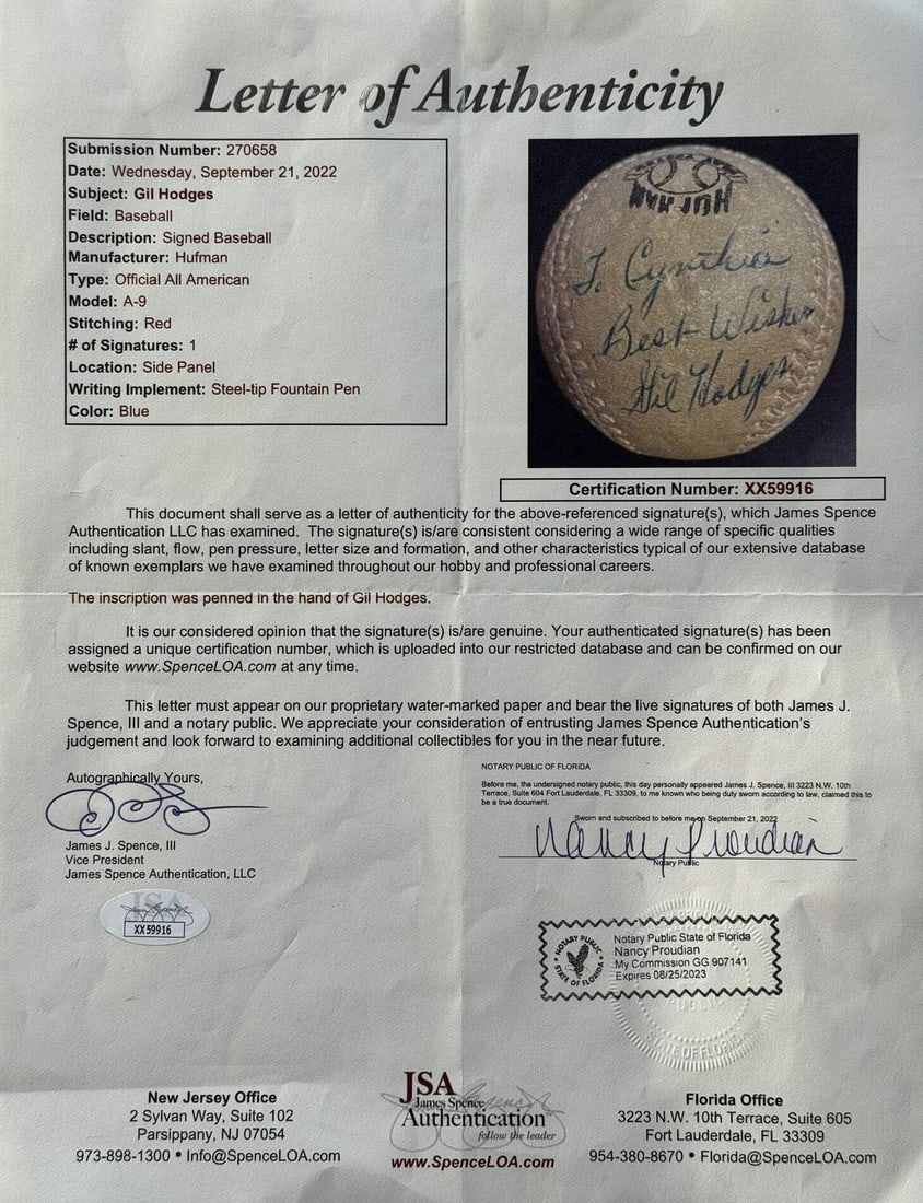 Hodges Gil Autographed Baseball Huffman - 2