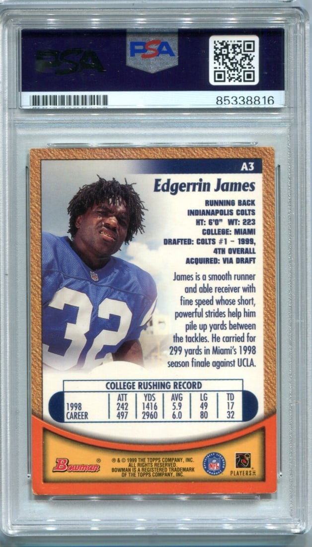 Edgerrin James 1999 Topps Bowman PSA Auto Auth - 2