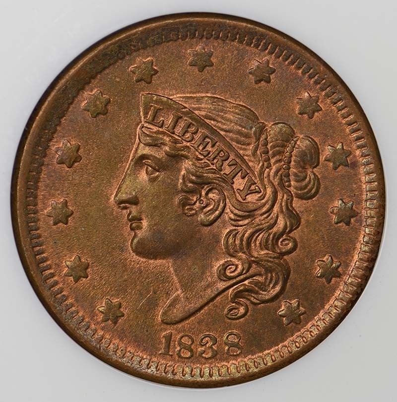 1838 Coronet Cent 1C NGC MS64RD - 2