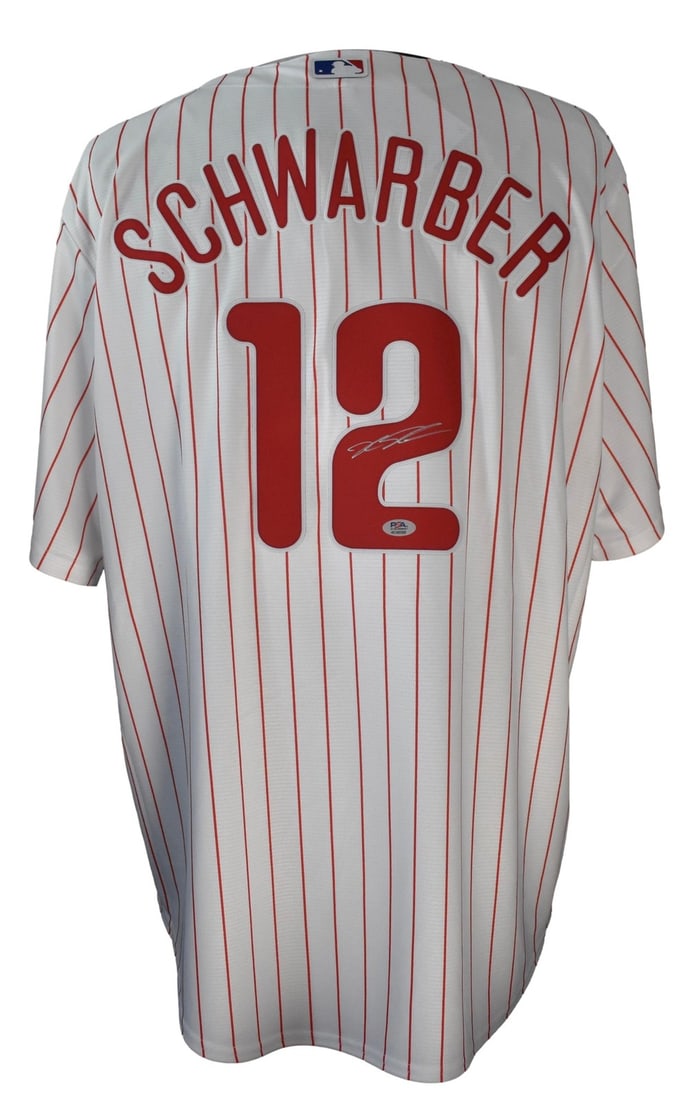 Schwarber Signed Phillies XL Pinstripe Jersey PSA DNA 210000: Schwarber Signed Phillies XL Pinstripe Jersey PSA DNA 210000 Authentic Philadelphia Phillies XL Pinstripe Jersey signed by Jason Schwarber, verified by the Professional Sports Authenticator (PSA) with