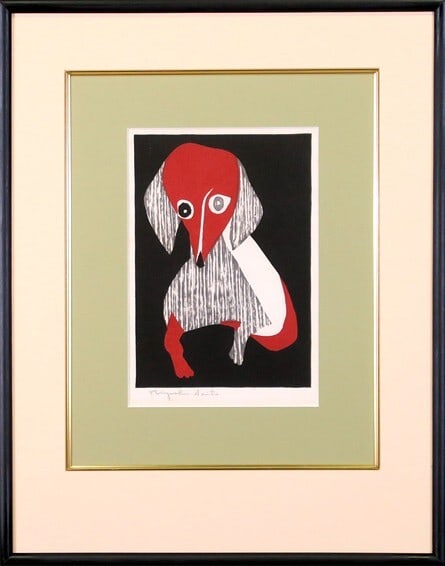 Saito Dog Kiyoshi Signed Woodblock Print Japanese Mid Century Modernist Framed (1 of 1)