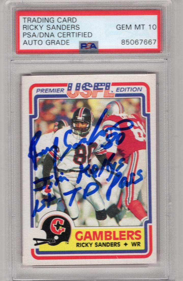 USFL Premier Edition Card Ricky Sanders #38 PSA AUTO GEM MT 10 Gem PSA AUTO (1 of 2)