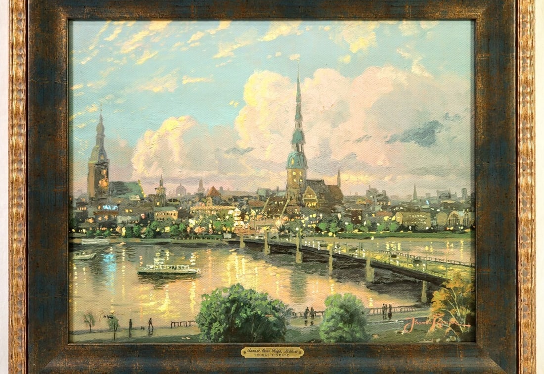 Thomas Kinkade Sunset Over Riga Latvia SN Canvas 37/ 395 Framed: Thomas Kinkade Sunset Over Riga Latvia SN Canvas 37/ 395 Framed Item Specifics: Artist: Thomas Kinkade Unit Of Sale: Single Piece Signed By: Thomas Kinkade Image Orientation: Landscape Size: Medium Si