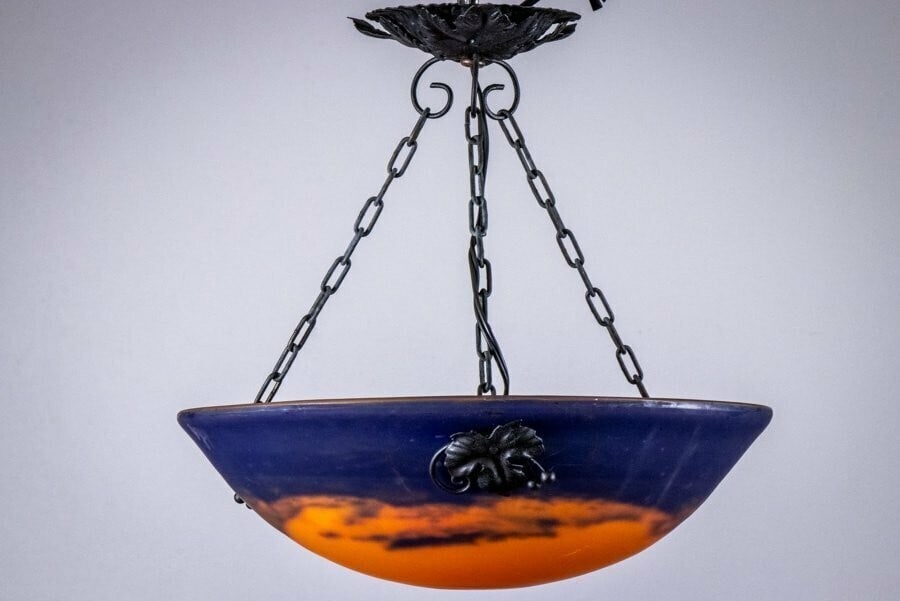 Degue Signed Chandelier Bronze & Art Glass French Art Deco Early 20th Century (1 of 10)