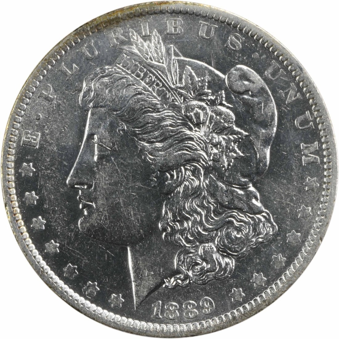 1889-O Morgan Silver Dollar BU Uncertified: 1889-O Morgan Silver Dollar BU Uncertified The 1889-O Morgan Silver Dollar is an Uncertified Circulated coin made from high-quality silver, bearing the iconic design of George T. Morgan's portrait on 