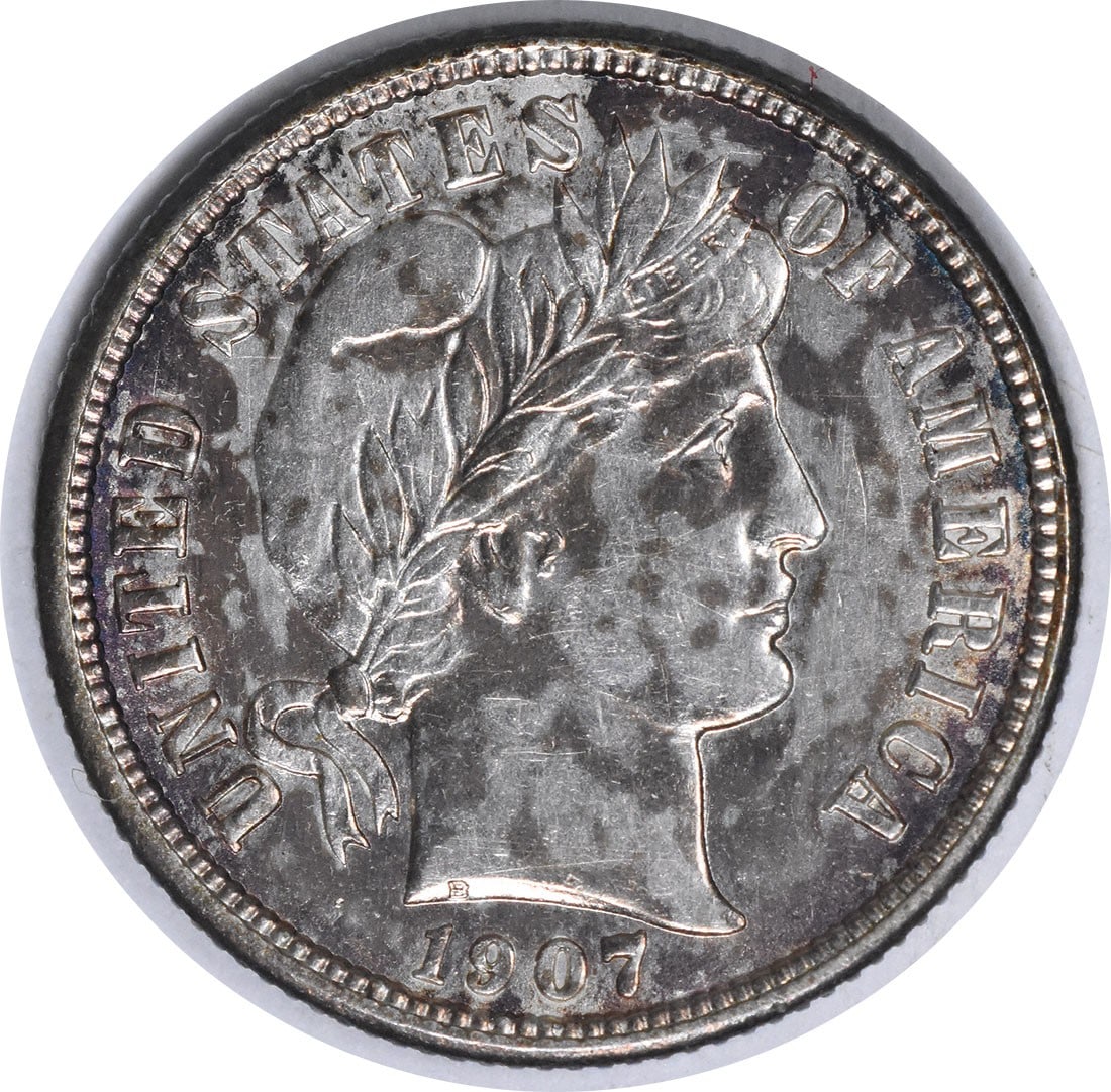 1907-S Barber Silver Dime MPD1 AU Uncertified: 1907-S Barber Silver Dime MPD1 AU Uncertified The 1907-S Barber Silver Dime MPD1 features an AU Uncertified grade, showcasing its attractive appearance. With a circulated origin and San Francisco mint