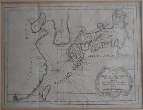 Copperplate engraving of map by Jacques Bellin of China Korea and Japan in 1750.: Copperplate engraving of map by Jacques Bellin of China Korea and Japan in 1750. Item Specifics: Artist: Jacques-Nicolas Bellin Subject: Cartography Material: Paper Style: Japanese Size: 42 x 46 cm Pr