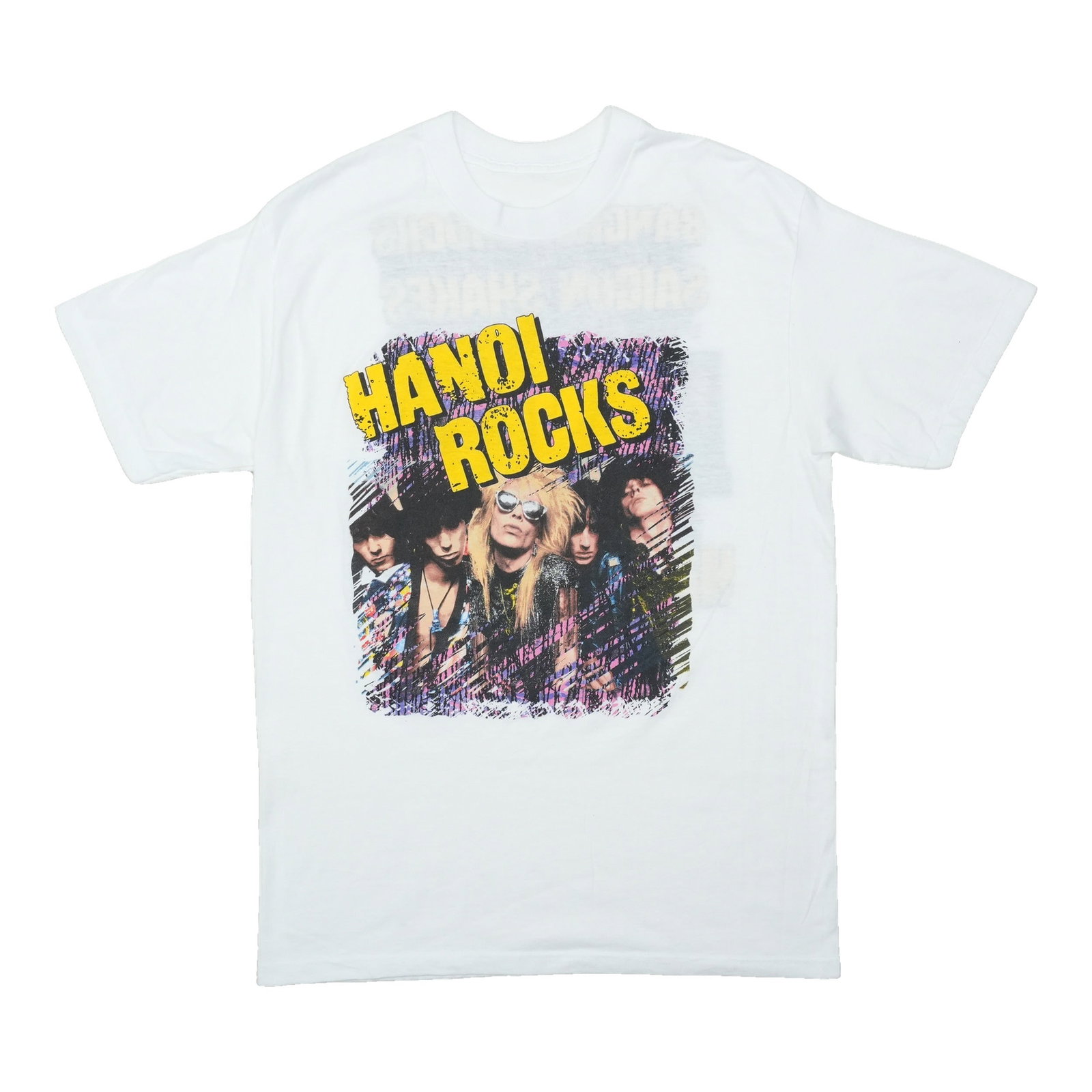 1980s Hanoi Rocks Bangkok Shocks Saigon Shakes Shirt: 1980s Hanoi Rocks Bangkok Shocks Saigon Shakes Shirt The 1980s Hanoi Rocks Bangkok Shocks Saigon Shakes Shirt is a true vintage piece, made from 100% cotton and featuring a striking white color. Measu